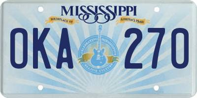 MS license plate OKA270