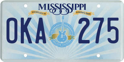 MS license plate OKA275