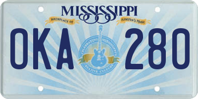 MS license plate OKA280