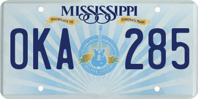 MS license plate OKA285