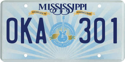 MS license plate OKA301