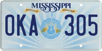 MS license plate OKA305