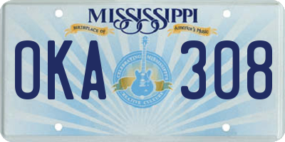 MS license plate OKA308