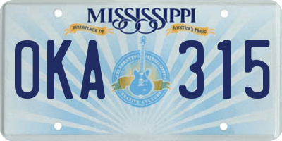 MS license plate OKA315