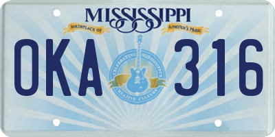 MS license plate OKA316