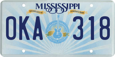 MS license plate OKA318