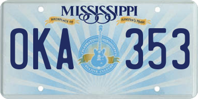 MS license plate OKA353