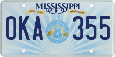 MS license plate OKA355