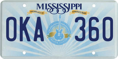 MS license plate OKA360