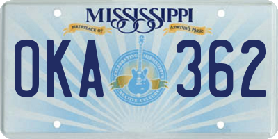 MS license plate OKA362