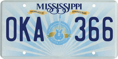 MS license plate OKA366