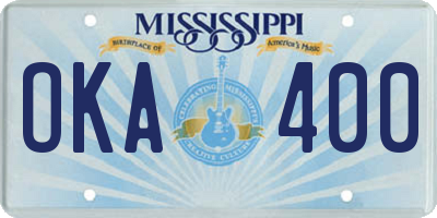 MS license plate OKA400