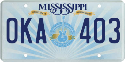 MS license plate OKA403