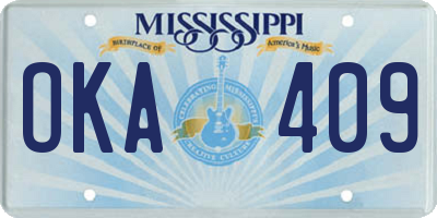 MS license plate OKA409