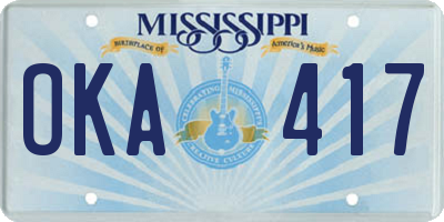 MS license plate OKA417