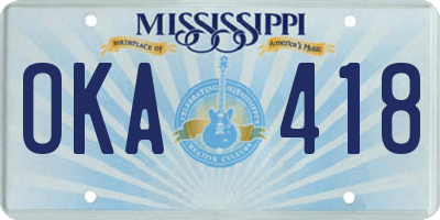 MS license plate OKA418