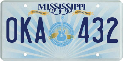 MS license plate OKA432