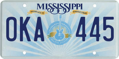 MS license plate OKA445