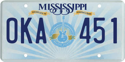 MS license plate OKA451