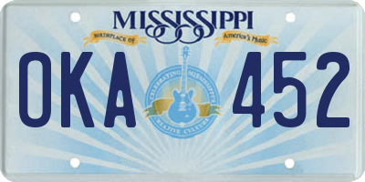 MS license plate OKA452
