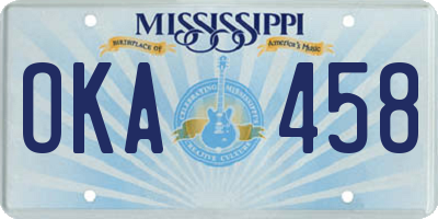 MS license plate OKA458