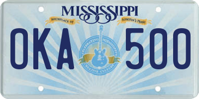 MS license plate OKA500