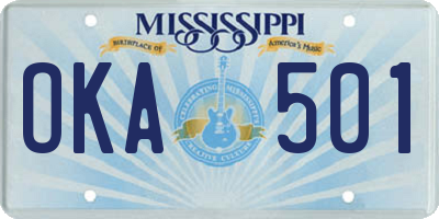 MS license plate OKA501