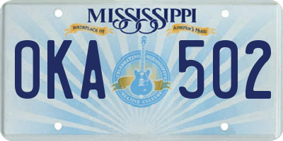 MS license plate OKA502