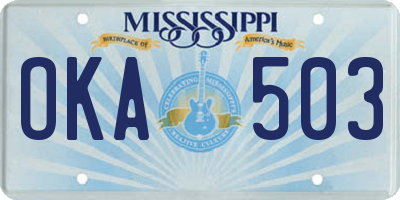 MS license plate OKA503