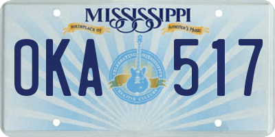 MS license plate OKA517