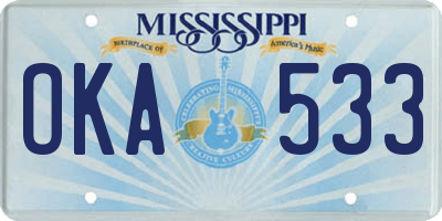 MS license plate OKA533