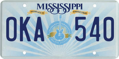 MS license plate OKA540