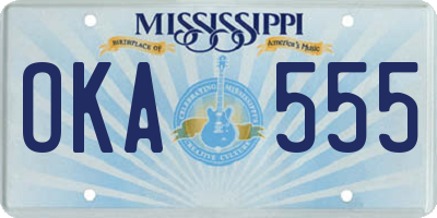 MS license plate OKA555