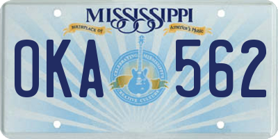 MS license plate OKA562