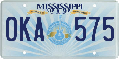 MS license plate OKA575