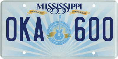 MS license plate OKA600