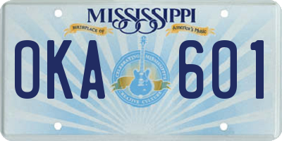 MS license plate OKA601