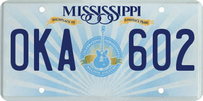MS license plate OKA602