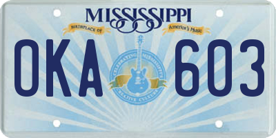 MS license plate OKA603