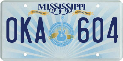 MS license plate OKA604