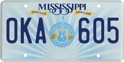 MS license plate OKA605