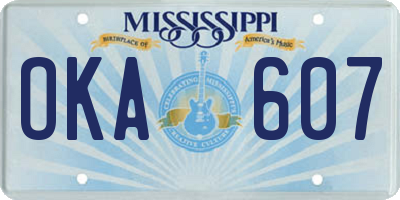 MS license plate OKA607