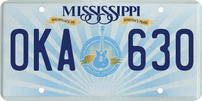 MS license plate OKA630