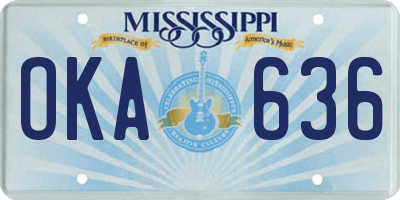 MS license plate OKA636