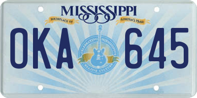 MS license plate OKA645