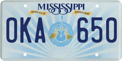 MS license plate OKA650
