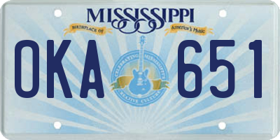 MS license plate OKA651