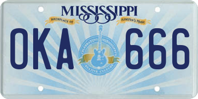 MS license plate OKA666
