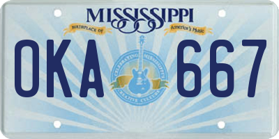 MS license plate OKA667