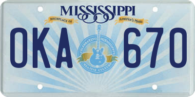 MS license plate OKA670